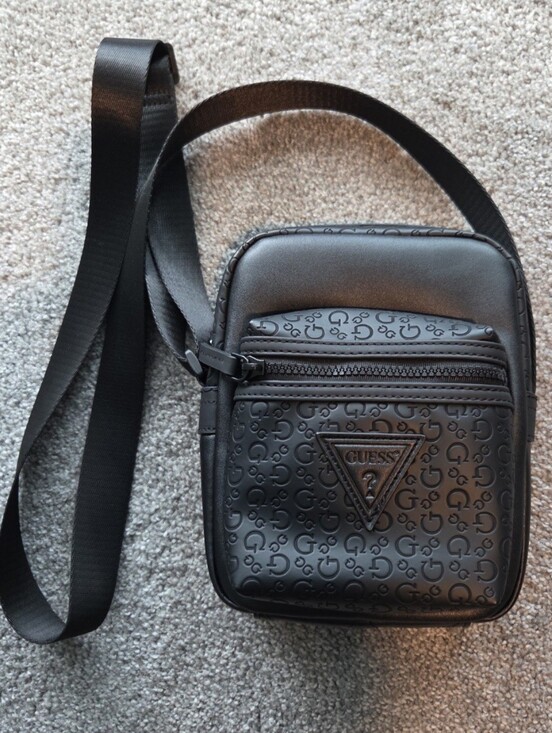 Guess Handbags - GUESS Black Embossed Logo Mini Messenger Bag NWOT